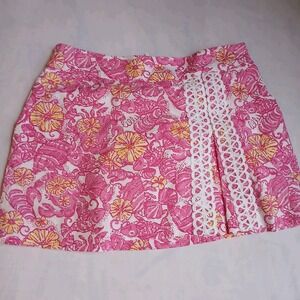 Lilly Pulitzer Pink Floral Skort with White Lace Detail